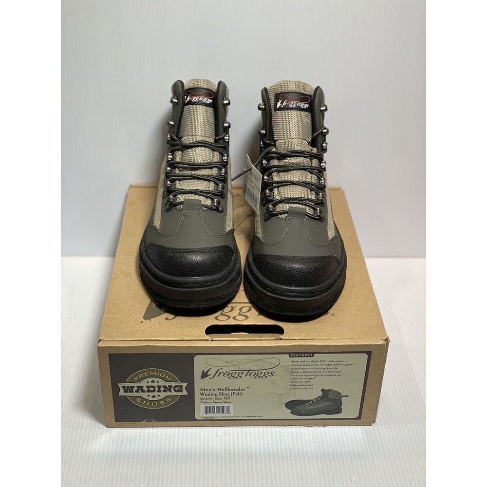 New Frogg Toggs Men’s Hellbender Wading Shoe Felt Size 10 Green/Silver $109 MSRP
